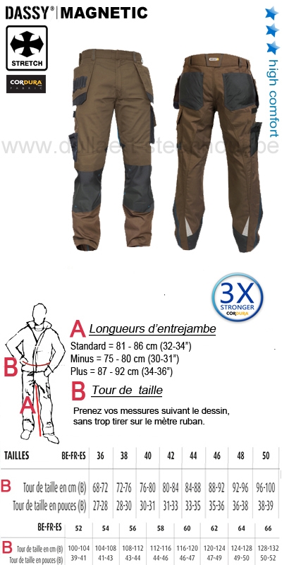  DASSY® Magnetic (200908) Pantalon multi-poches bicolore avec poches genoux / brun